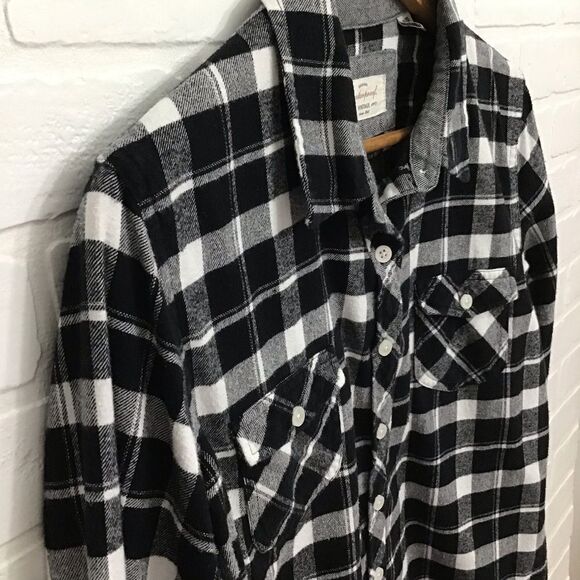 VINTAGE Weatherproof 100% cotton XL flannel plaid button down shirt black white - Picture 4 of 14